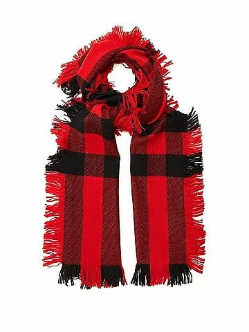 Burberry Red Half Mega Check Fringe Wool Scarf (view 1)