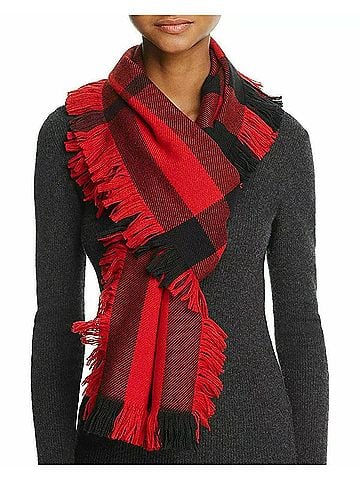 Burberry Red Half Mega Check Fringe Wool Scarf (view 2)