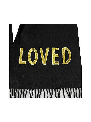 Gucci Women's Black Silk / Cashmere Long Scarf With Yellow Sequin "LOVED" (view 2)