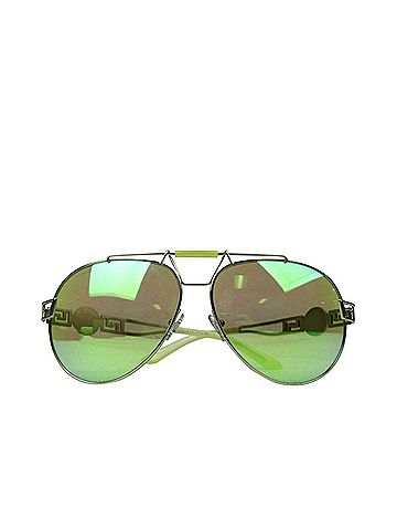 Versace Women's Mirrored Lime Green Metal Aviator Sunglasses (view 2)