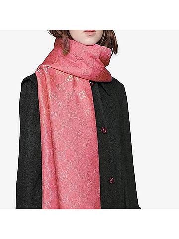 Gucci Bright Pink Metallic Gold ssima Wool Blend Scarf (view 1)