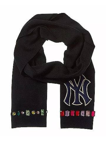 Gucci NY Yankee Black Wool Scarf With Multicolor Gems (view 1)