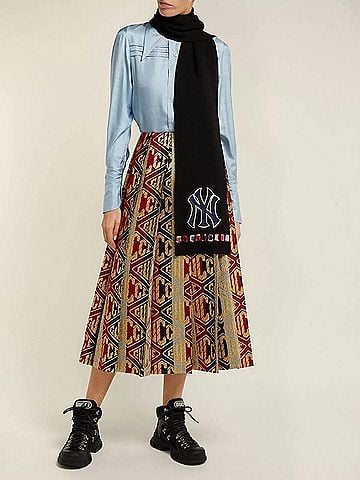 Gucci NY Yankee Black Wool Scarf With Multicolor Gems (view 2)