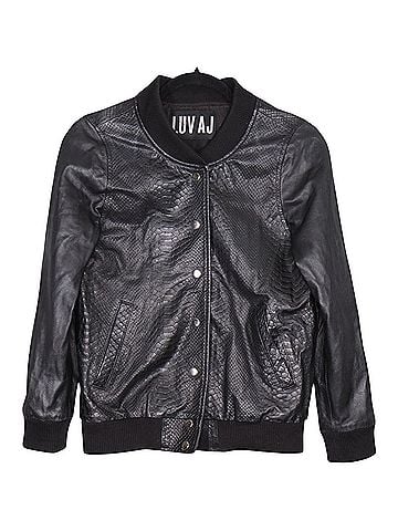 Luv AJ Embossed Snakeprint Leather Bomber Jacket (view 1)
