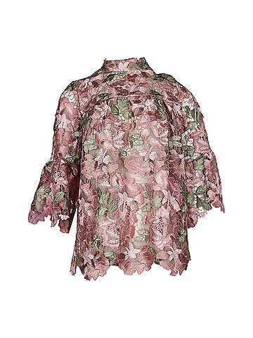 Anna Sui Anna Sui Mock Neck Floral Lace Blouse in Pink Polyester (view 1)