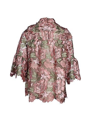 Anna Sui Anna Sui Mock Neck Floral Lace Blouse in Pink Polyester (view 2)