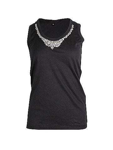 Dolce & Gabbana Dolce & Gabbana Crystal-Embellished Tank Top in Black Cotton (view 1)