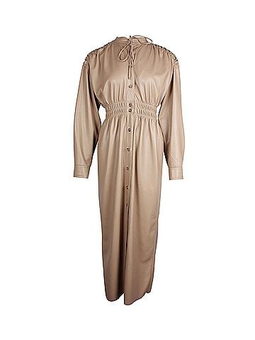 Nanushka Nanushka Jayce Ruched Midi Dress in Light Brown Faux Leather  (view 1)