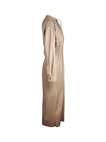 Nanushka Nanushka Jayce Ruched Midi Dress in Light Brown Faux Leather  (view 2)