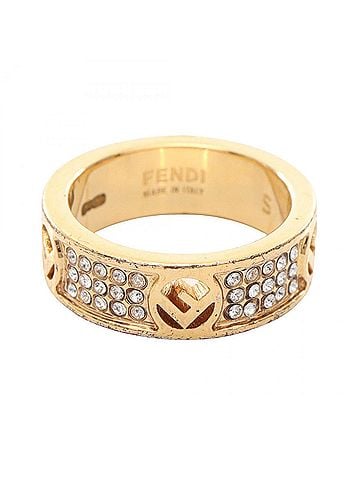 Fendi FENDI F logo ring with gold-plated rhinestones, available in gold and clear. (view 1)