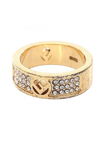 Fendi FENDI F logo ring with gold-plated rhinestones, available in gold and clear. (view 2)