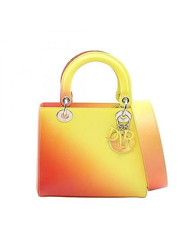 Christian Dior Christian Dior Dior Lady handbag, leather, women's, yellow, burgundy (view 1)