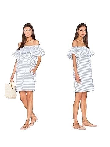 Line & Dot Blue Stripe Lea Off Shoulder Casual Dress (view 1)