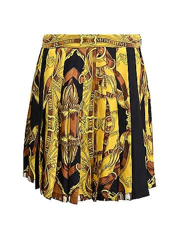 Moschino Moschino Couture Baroque-Print Pleated Mini Skirt in Gold Polyester (view 1)