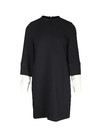 Victoria Beckham Victoria Beckham Lace Sleeves Shift Dress in Black Wool (view 1)