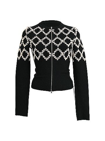 Alaïa Alaïa Patterned Zip-Up Cardigan in Black Wool (view 1)