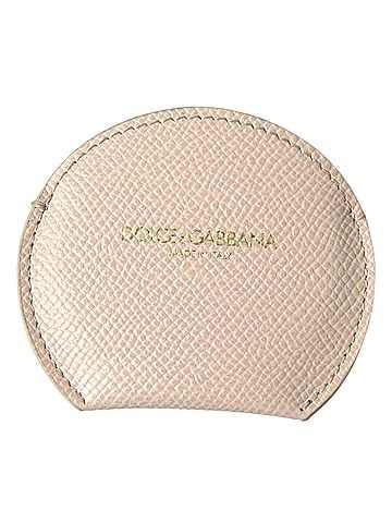 Dolce & Gabbana Basic Beige Calfskin Leather Round Logo Hand Mirror Women's Holder (view 1)