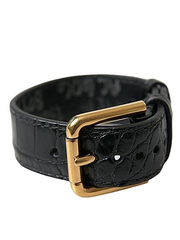 Dolce & Gabbana Basic Black Textured Leather Gold Tone Metal Buckle Women's Armband (view 1)