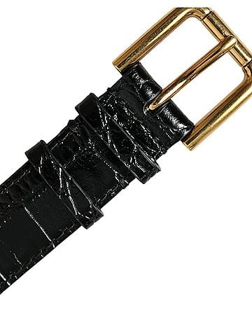 Dolce & Gabbana Basic Black Textured Leather Gold Tone Metal Buckle Women's Armband (view 2)
