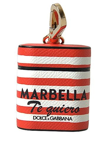 Dolce & Gabbana Basic Orange Stripe Dauphine Leather Logo Strap Airpod Women's Case (view 1)