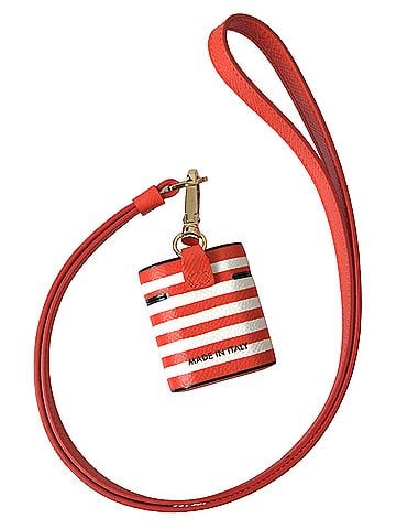 Dolce & Gabbana Basic Orange Stripe Dauphine Leather Logo Strap Airpod Women's Case (view 2)
