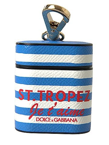 Dolce & Gabbana Basic Blue Stripe Dauphine Leather Logo Print Airpod Women's Case (view 1)