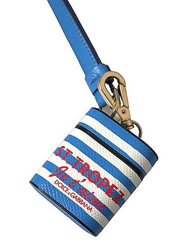 Dolce & Gabbana Basic Blue Stripe Dauphine Leather Logo Print Airpod Women's Case (view 2)