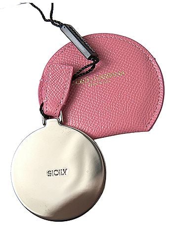 Dolce & Gabbana Basic Pink Calfskin Leather Round Logo Print Hand Mirror Women's Holder (view 1)