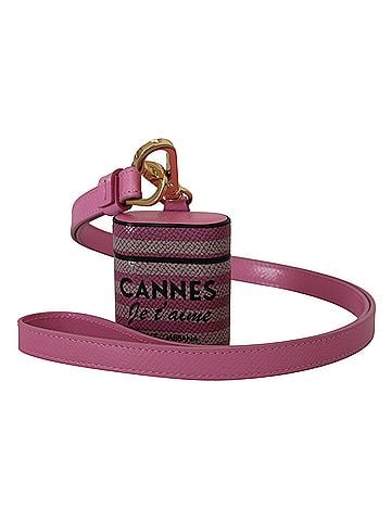 Dolce & Gabbana Basic Pink Black Leather Strap Gold Metal Logo Airpods Women's Case (view 1)