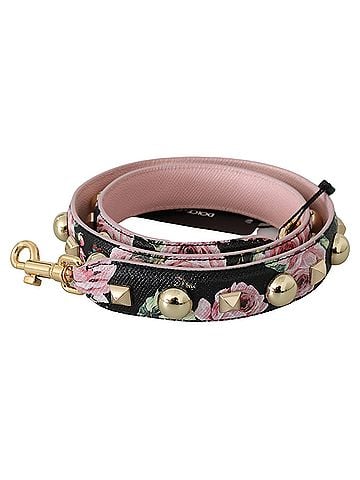 Dolce & Gabbana Basic Pink Floral Leather Stud Accessory Shoulder Women's Strap (view 1)
