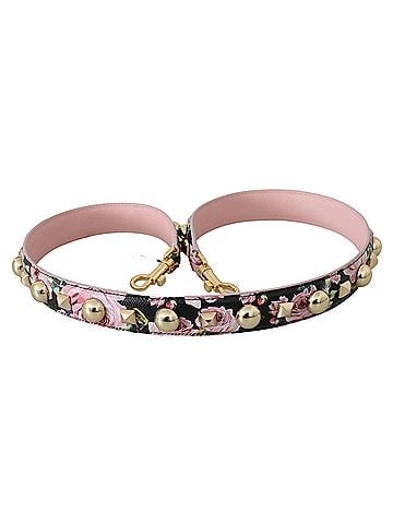 Dolce & Gabbana Basic Pink Floral Leather Stud Accessory Shoulder Women's Strap (view 2)