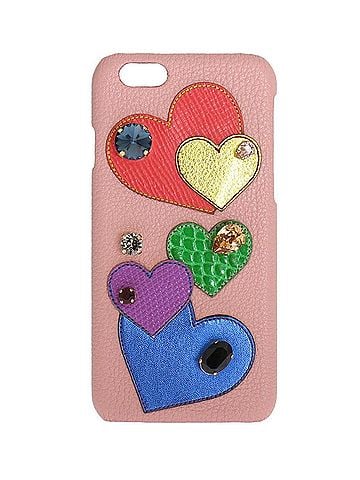 Dolce & Gabbana Basic Pink Leather Heart Crystal Phone Women's Case (view 1)