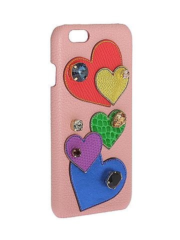 Dolce & Gabbana Basic Pink Leather Heart Crystal Phone Women's Case (view 2)