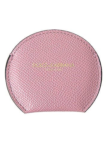 Dolce & Gabbana Basic Pink Calfskin Leather Round Logo Print Hand Mirror Women's Holder (view 1)