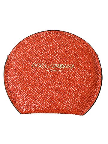 Dolce & Gabbana Basic Orange Calfskin Leather Round Logo Hand Mirror Women's Holder (view 1)
