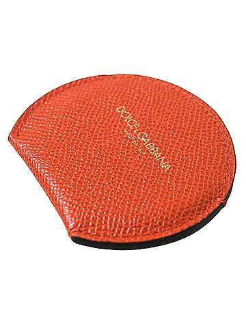 Dolce & Gabbana Basic Orange Calfskin Leather Round Logo Hand Mirror Women's Holder (view 2)
