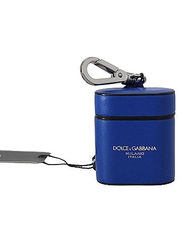Dolce & Gabbana Basic Blue Leather Silver Metal Logo Airpods Women's Case (view 1)