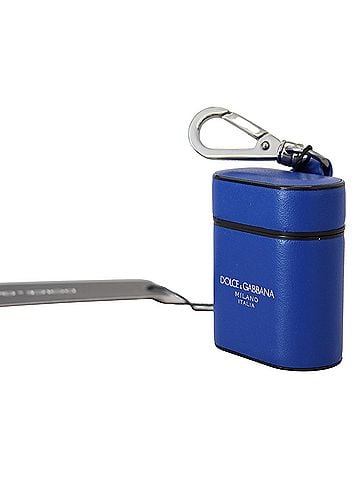 Dolce & Gabbana Basic Blue Leather Silver Metal Logo Airpods Women's Case (view 2)