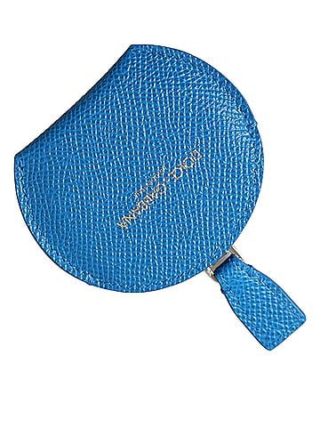 Dolce & Gabbana Basic Blue Calfskin Leather Round Logo Hand Mirror Women's Holder (view 1)