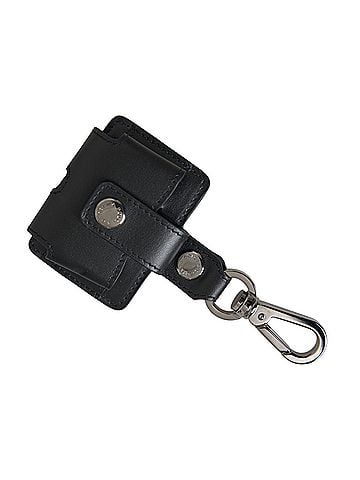Dolce & Gabbana Basic Black Plain Leather Silver Metal Airpods Women's Case (view 1)