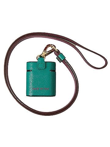 Dolce & Gabbana Basic Green Maroon Calf Leather Logo Print Strap Airpods Women's Case (view 2)
