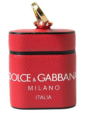 Dolce & Gabbana Basic Red Leather Gold Tone Metal Logo Print Airpods Women's Case (view 1)