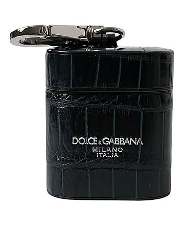 Dolce & Gabbana Basic Black Crocodile Leather Silver Metal Logo Airpods Women's Case (view 2)