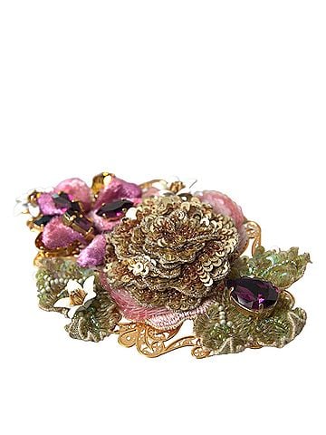 Dolce & Gabbana Basic Gold Brass Floral Crystal Sequined Hair Women's Clip (view 1)