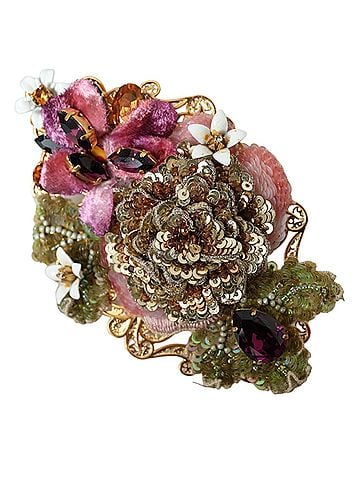 Dolce & Gabbana Basic Gold Brass Floral Crystal Sequined Hair Women's Clip (view 2)