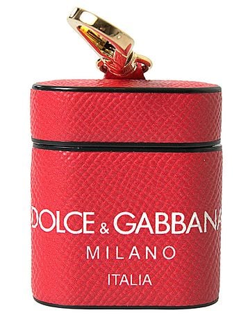Dolce & Gabbana Basic Red Leather Gold Tone Metal Logo Print Strap Airpods Women's Case (view 1)