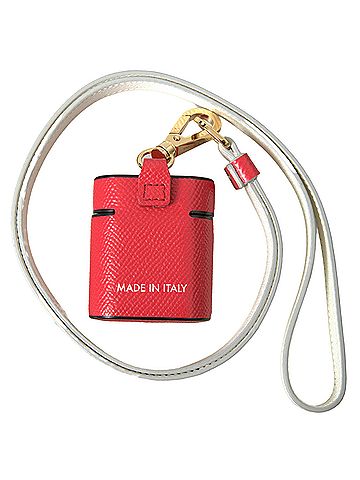 Dolce & Gabbana Basic Red Leather Gold Tone Metal Logo Print Strap Airpods Women's Case (view 2)