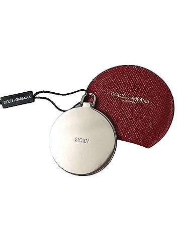Dolce & Gabbana Basic Red Calfskin Leather Round Hand Mirror Women's Holder (view 1)