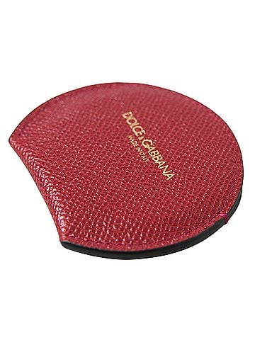 Dolce & Gabbana Basic Red Calfskin Leather Round Hand Mirror Women's Holder (view 2)