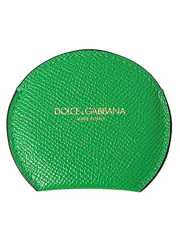 Dolce & Gabbana Basic Green Calfskin Leather Round Logo Hand Mirror Women's Holder (view 1)